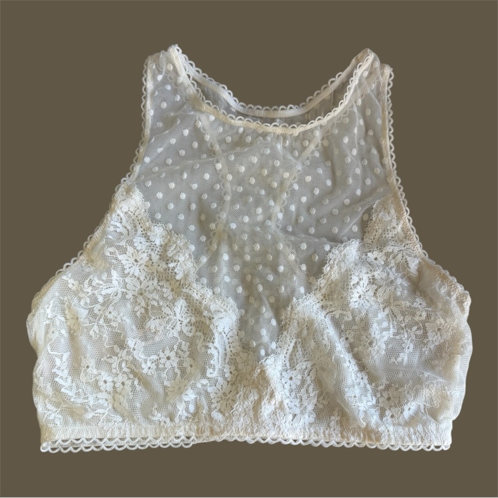 Victoria's Secret Dot Mesh & Lace High Neck Bralette in Ivory